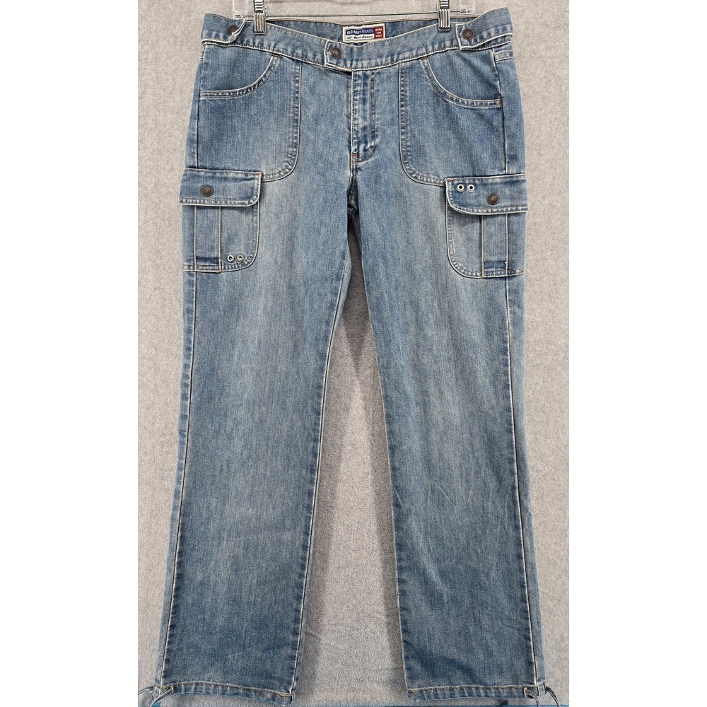Vtg Old Navy Womens Sz 12 Ultra Low Jeans‎ Cargo Blue Baggy Denim Y2K Grunge